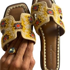 Madden Girl Yellow Embroidered Sandals — brand new — perfect condition.